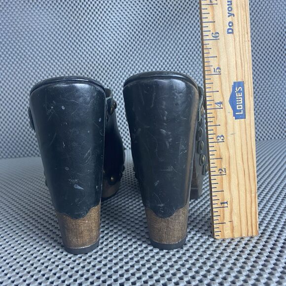 Stuart Weitzman Mules Womens 5.5 Black Leather Platform Heeled Made In Spain - Picture 12 of 15